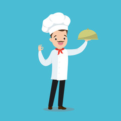 Cartoon chef with a specialty dish,chief-cooker in uniform,funny male character