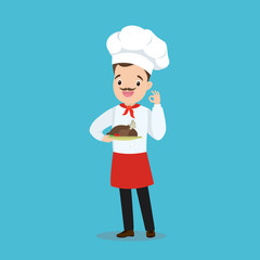 Cartoon chef with a specialty dish,chief-cooker in uniform,funny male character