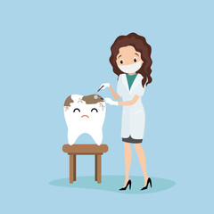 Sick tooth and female dantist doctor,health care concept