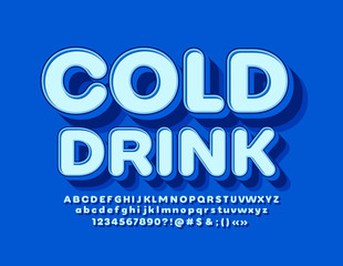 Vector creative emblem Cold Drink. Stylish Blue 3D Font. Creative Alphabet Letters and Numbers