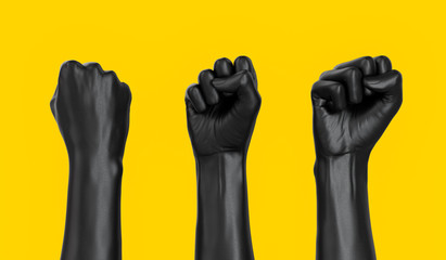 Black female Hand Fist set isolated, woman rights, protest, conflict or winner concept, Girl power creative banner. 3d illustration