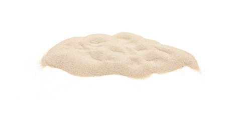 Natural pile of sand from beach, soft brown heap of dry beach sand isolated on white background