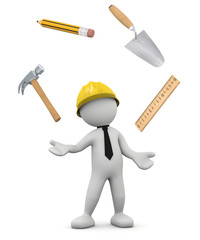 3d man worker with construction tools