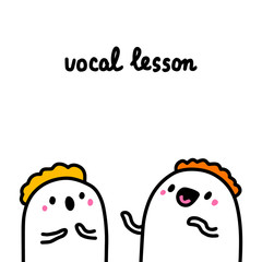 Fototapeta premium Vocal lesson hand drawn vector illustration in cartoon comic style teacher and pupil