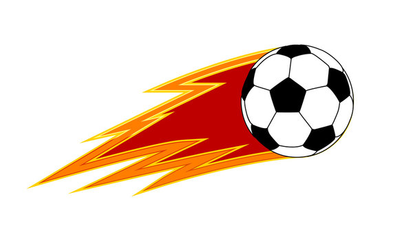 Soccer ball with a trail of fire, vector art illustration.
