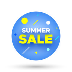 Summer sale round colorful banner. Vector illustration.