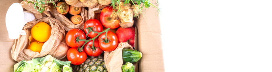 Grocery paper box with healthy food clean eating selection