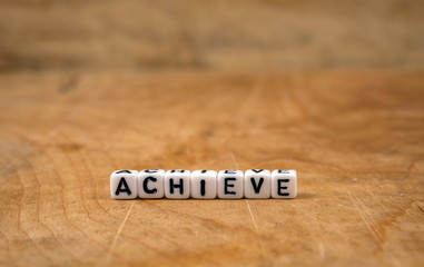 cube words on the wooden table