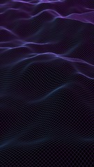 Abstract landscape on a dark background. Cyberspace purple grid. hi tech network. 3D illustration