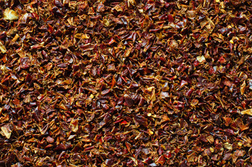 Dried pepper background. Dried paprika. Top view.