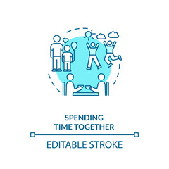 Spending time together concept icon. Family and friends relationship idea thin line illustration. Parents and children leisure activity. Vector isolated outline RGB color drawing. Editable stroke