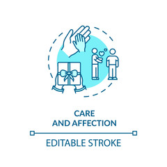 Care and affection concept icon. People help and support idea thin line illustration. Present giving. Friends and family relationship. Vector isolated outline RGB color drawing. Editable stroke