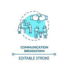 Communication breakdown concept icon. Family quarrel, partners conflict idea thin line illustration. Wife and husband troubles. Vector isolated outline RGB color drawing. Editable stroke