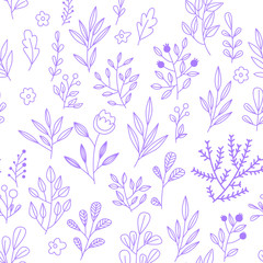 Texture with flowers and plants. Floral ornament. Original flowers pattern.