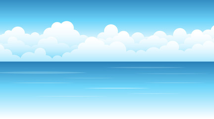 Obraz na płótnie Canvas Blue sea wave with white clouds cartoon, sky background landscape vector design