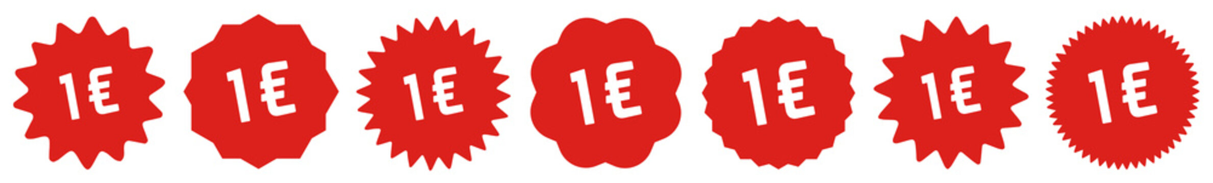 1 Price Tag Red | 1 Euro | Special Offer Icon | Sale Sticker | Deal Label | Variations