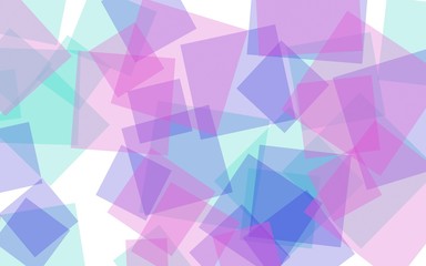 Multicolored translucent squares on white background. Pink tones. 3D illustration