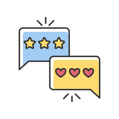 Review RGB color icon. Customer service satisfaction level. Social media feedback. Evaluation star rate. Excellent quality. Good ranking. Positive comment. Isolated vector illustration
