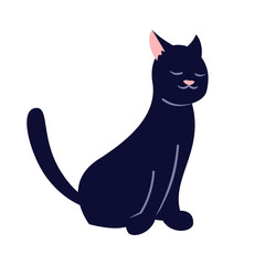 Sleepy black cat semi flat RGB color vector illustration. Cute kitten, adorable domestic pet isolated cartoon character on white background. Dark colored kitty, bad luck symbol, misfortune sign