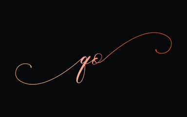 qo or q, o Lowercase Cursive Letter Initial Logo Design, Vector Template