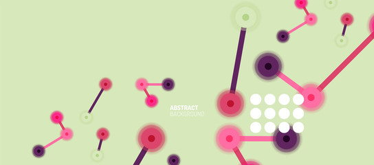 Flat style geometric abstract background, round dots or circle connections on color background. Technology network concept.