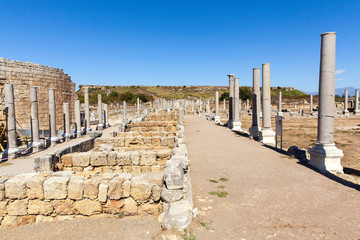 agora ruins in the ancient city of Perge Antalya located in Turkey.