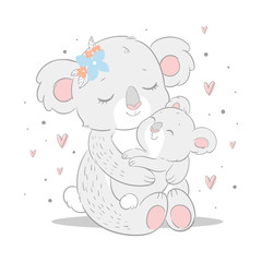 Obraz na płótnie Canvas cute koala - mom and kids-mother's day