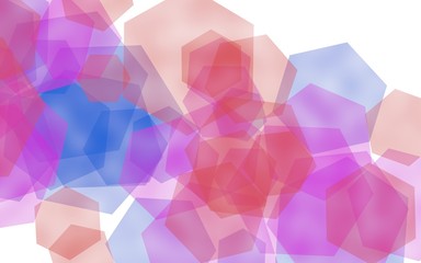 Multicolored translucent hexagons on white background. Red tones. 3D illustration