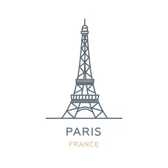 Foto op Canvas Paris city, France. Line icon of the famous and largest city in Europe. Outline icon for web, mobile, and infographics. Landmark and famous building. Vector illustration, white isolated.  © Marina