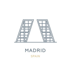 Madrid city, Spain. Line icon of the famous and largest city in Europe. Outline icon for web, mobile, and infographics. Landmark and famous building. Vector illustration, white isolated. 
