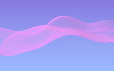 Pink wave on blue sky abstract background. Fluttering pink scarf. Waving on wind pink fabric. 3D illustration