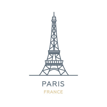 Paris city, France. Line icon of the famous and largest city in Europe. Outline icon for web, mobile, and infographics. Landmark and famous building. Vector illustration, white isolated. 