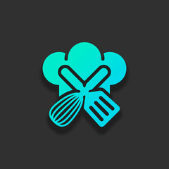 Chef hat and tools. Kitchen logo, simple icon. Colorful logo con