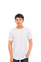 Asian Thaiman in white shirt isolated.