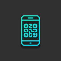 QR code. Scanning with cell phone. Technology outline icon. Colo