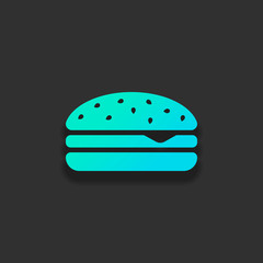 Hamburger icon. Fast food. Colorful logo concept with soft shadow on dark background. Icon color of azure ocean