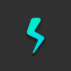 Lightning icon, sign of energy, strike of flash. Colorful logo concept with soft shadow on dark background. Icon color of azure ocean