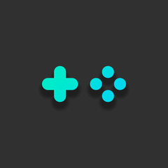 Logo of console or mobile game, controller or joystick, simple icon. Colorful logo concept with soft shadow on dark background. Icon color of azure ocean © fokas.pokas