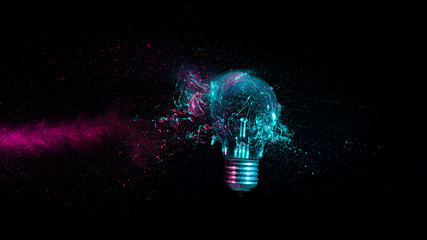 explosion of a traditional electric bulb. - obrazy, fototapety, plakaty