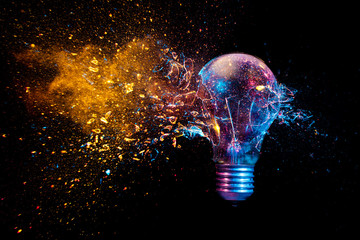 Fototapeta explosion of a traditional electric bulb. shot taken in high speed obraz