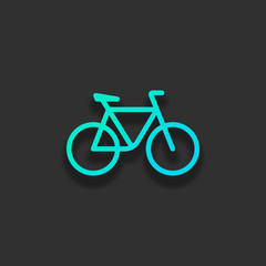 Simple bicycle, linear outline icon of bike. Colorful logo concept with soft shadow on dark background. Icon color of azure ocean