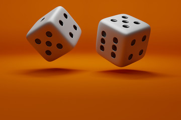 3D illustration of dices in mid air for casino or board game on clean isolated background