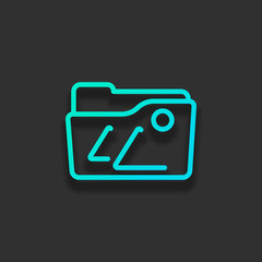 Folder of pictures or photos, gallery, outline linear icon. Colorful logo concept with soft shadow on dark background. Icon color of azure ocean