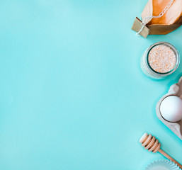 Baking ingredients background.