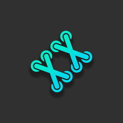Shoelace of sneaker, simple icon. Colorful logo concept with soft shadow on dark background. Icon color of azure ocean