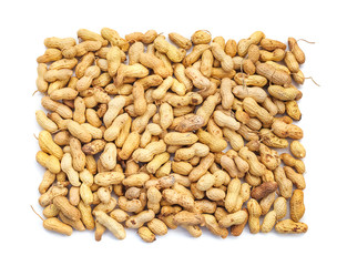 Inshell peanuts on white background
