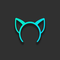 Cat ears band for head. Colorful logo concept with soft shadow on dark background. Icon color of azure ocean