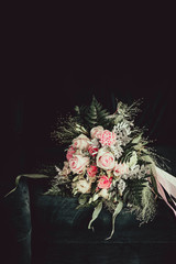bukiet, roże, ślub, miłość, ciemne tło, kwiaty, czarne, klimat, uroda, piękny, liść,...