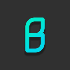 Letter B of alphabet, isolated outline symbol. Colorful logo concept with soft shadow on dark background. Icon color of azure ocean