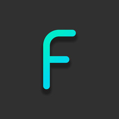 Letter F of alphabet, isolated outline symbol. Colorful logo concept with soft shadow on dark background. Icon color of azure ocean